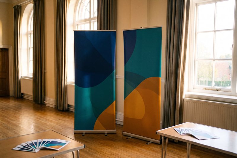 Pop-up stands in a hall